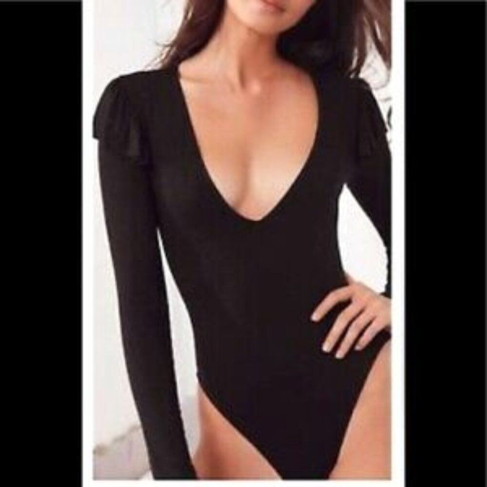Anthropologie Body Suit “Out From Under “ Black Stretch Scoop Neck NWOT Med